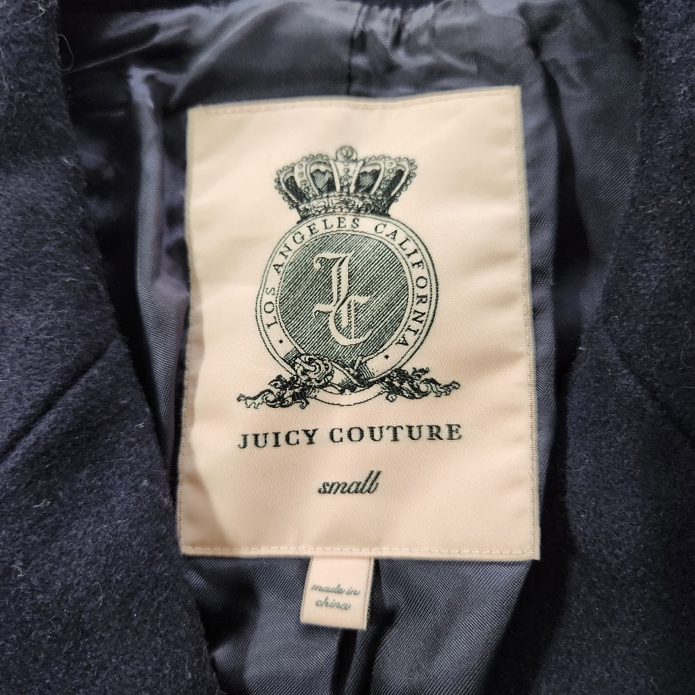 Juicy Couture Navy Button Close Wool Blend Pea Coat - Picture 3 of 6